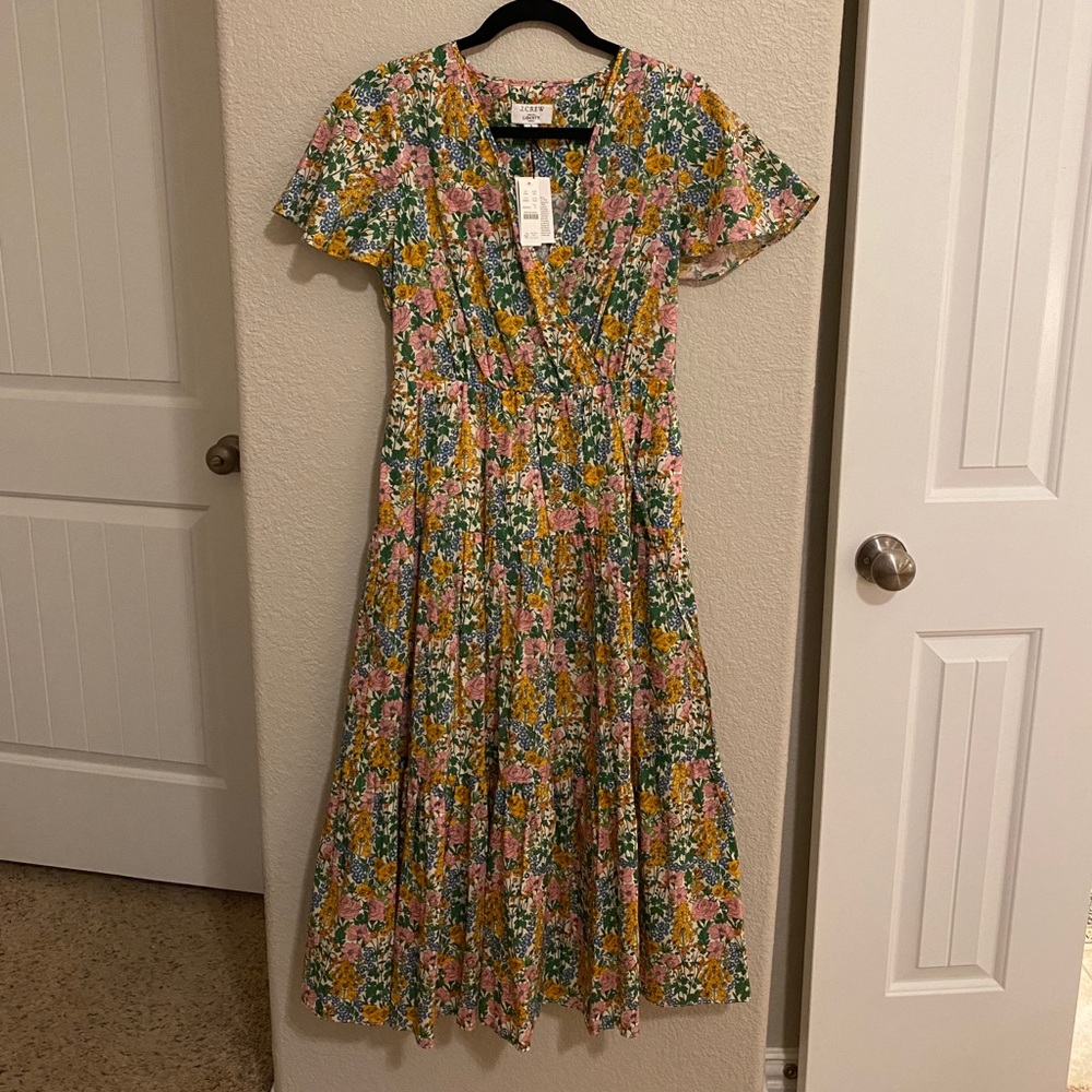 J Crew wrap dress made with liberty fabric